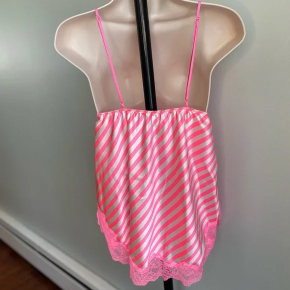 Victoria's Secret; silk top, pink and white stripes, size: medium, lace, jewels - Picture 3 of 7